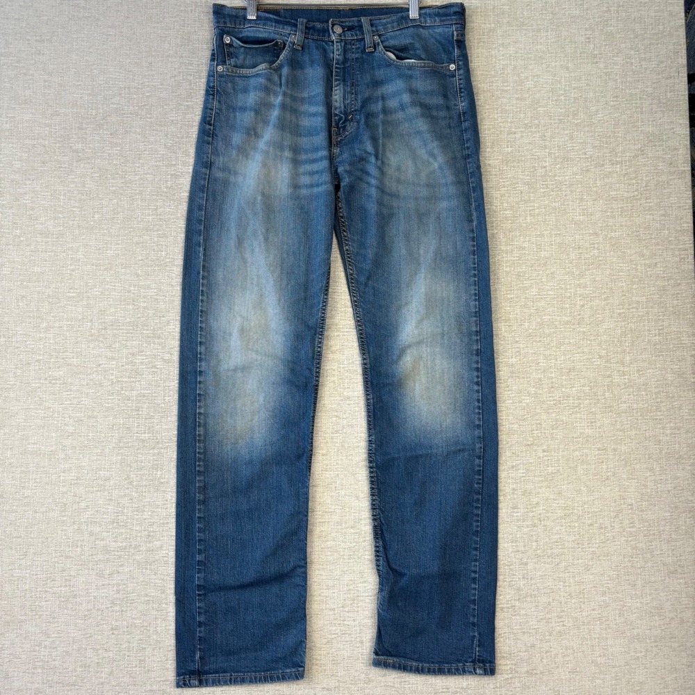 Levis 505 Mens 34x34 Jeans Medium Grungy Washed Blue Honeycombing Denim